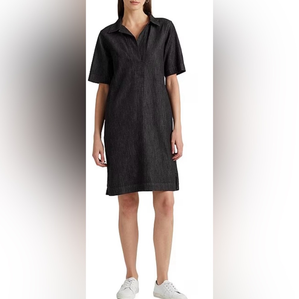 Lauren Ralph Lauren Denim Shift Collar Short Sleeve Dress Women Size S pockets